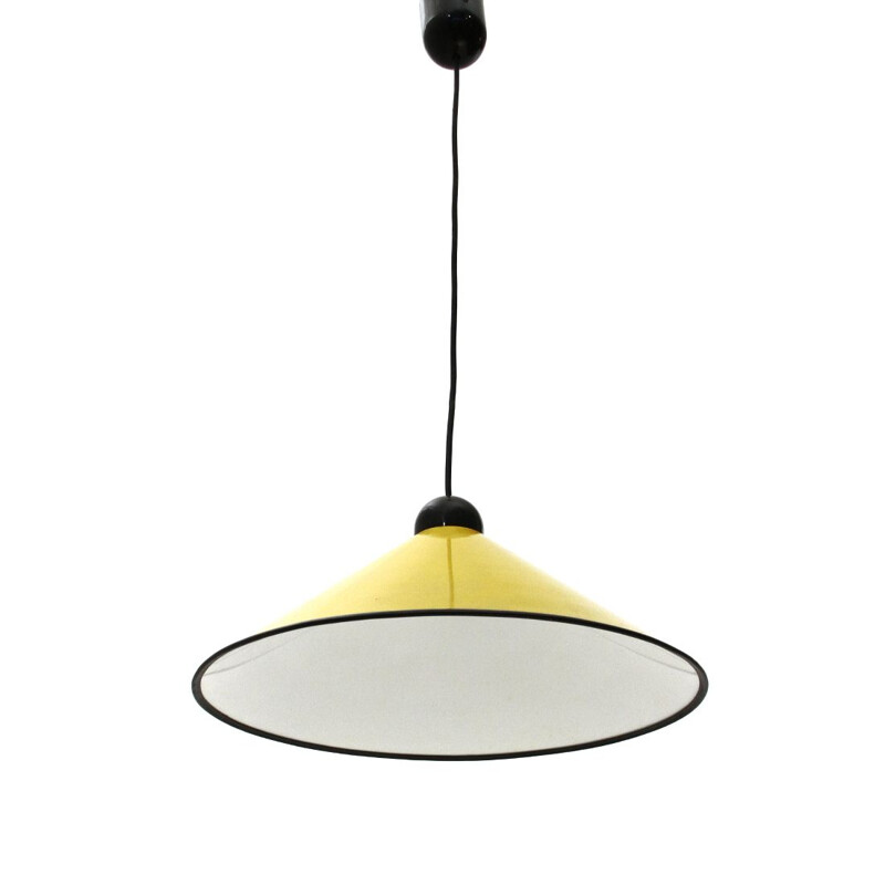 Vintage Yellow painted aluminum pendant lamp, 1950s