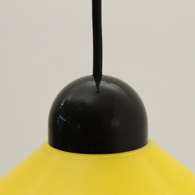 Vintage Yellow painted aluminum pendant lamp, 1950s