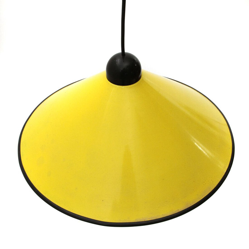 Vintage Yellow painted aluminum pendant lamp, 1950s