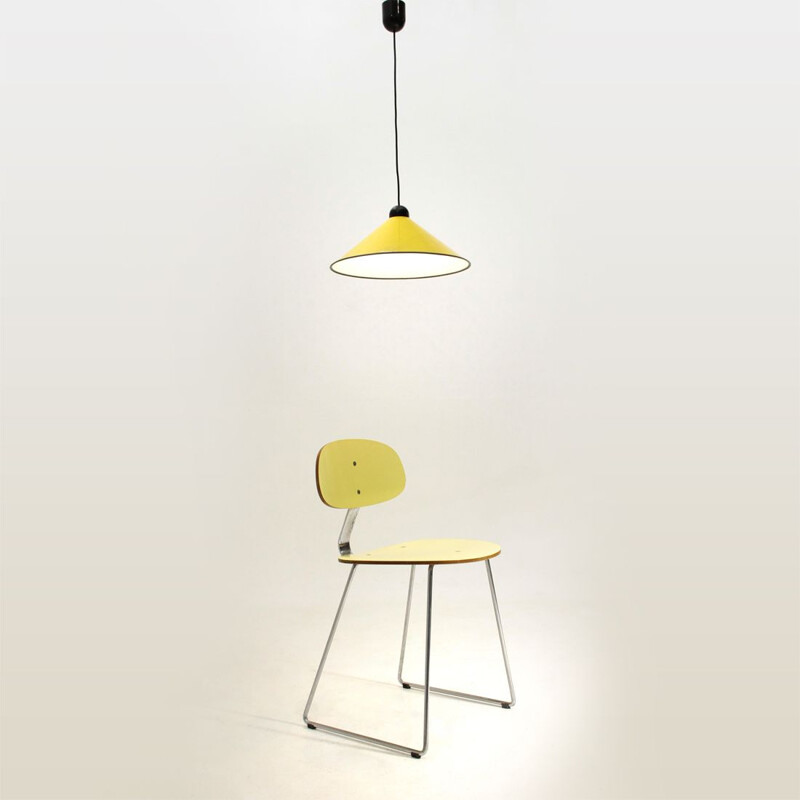 Vintage Yellow painted aluminum pendant lamp, 1950s