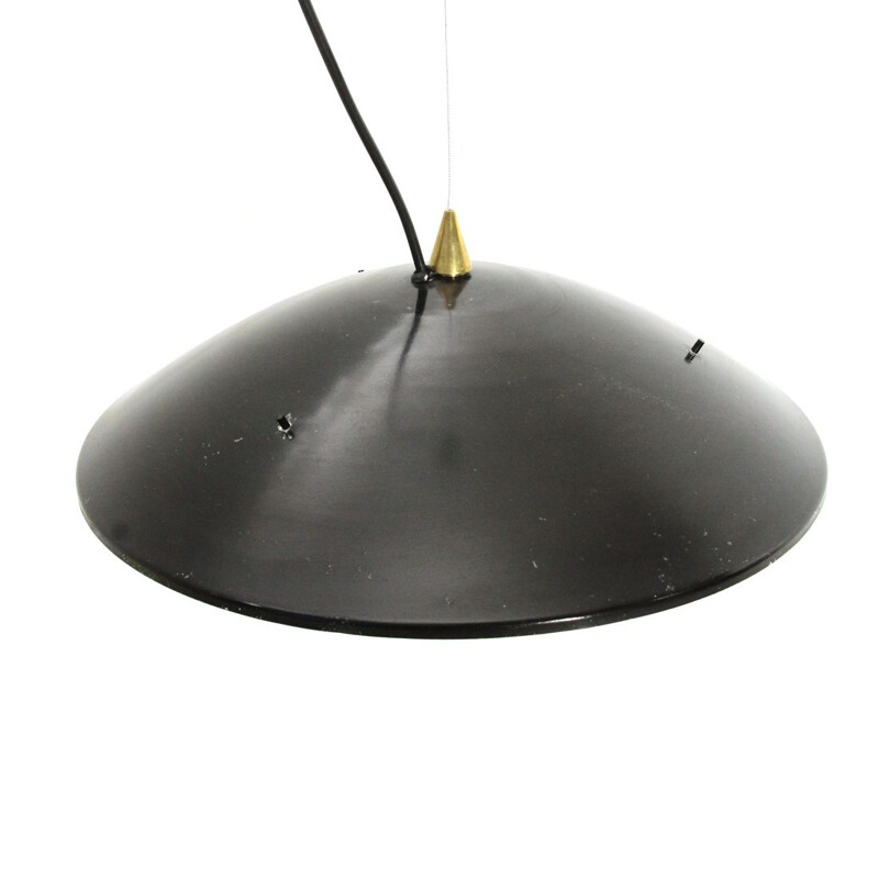 Vintage pendant lamp Black painted aluminum and perspex, 1950s