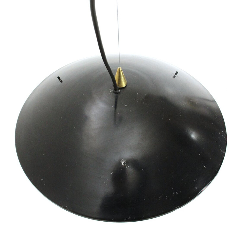 Vintage pendant lamp Black painted aluminum and perspex, 1950s