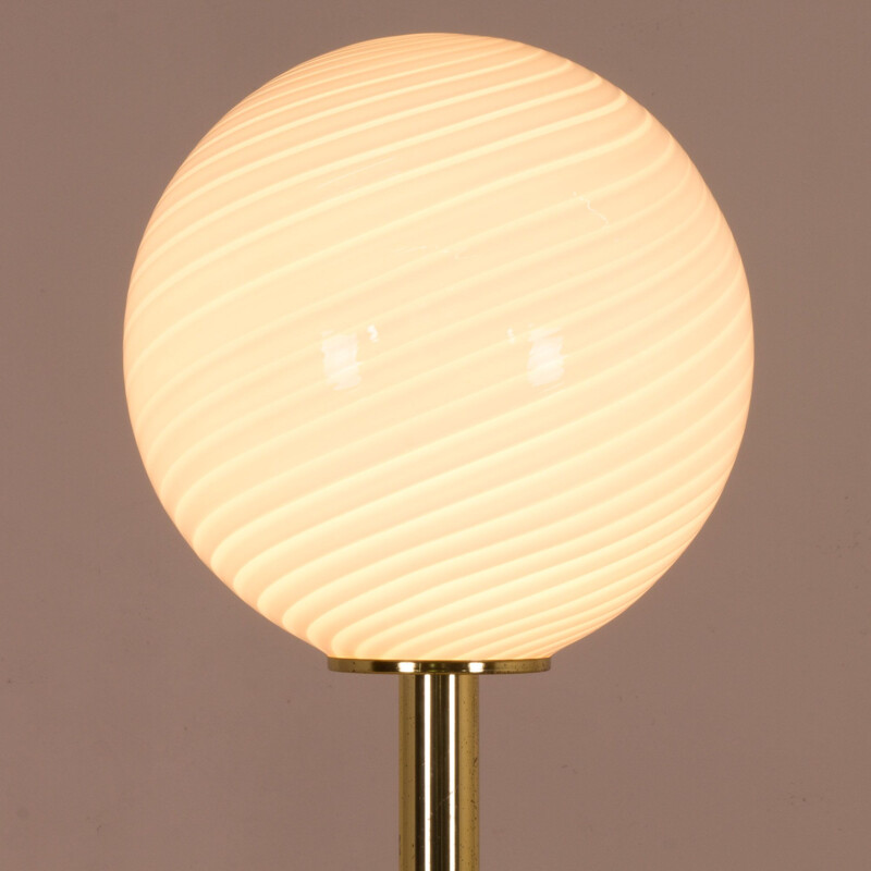 Vintage Venini brass floor lamp with large Murano glass shade, Italy, 1970s