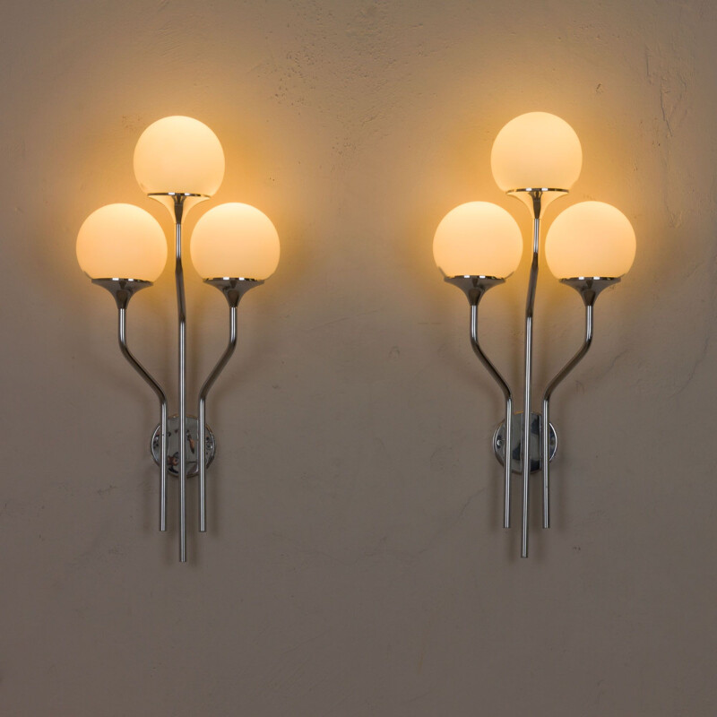 Pair of large vintage chrome plated sconces wall lights Goffredo Reggiani, Italy 1960s