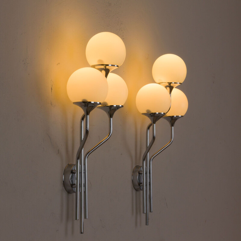 Pair of large vintage chrome plated sconces wall lights Goffredo Reggiani, Italy 1960s