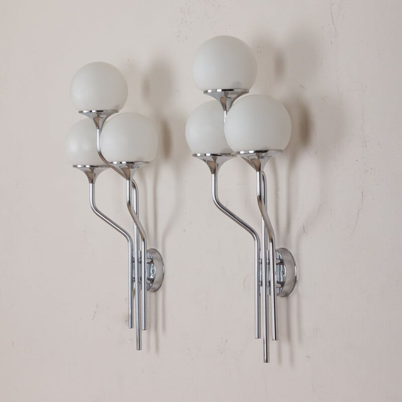 Pair of large vintage chrome plated sconces wall lights Goffredo Reggiani, Italy 1960s