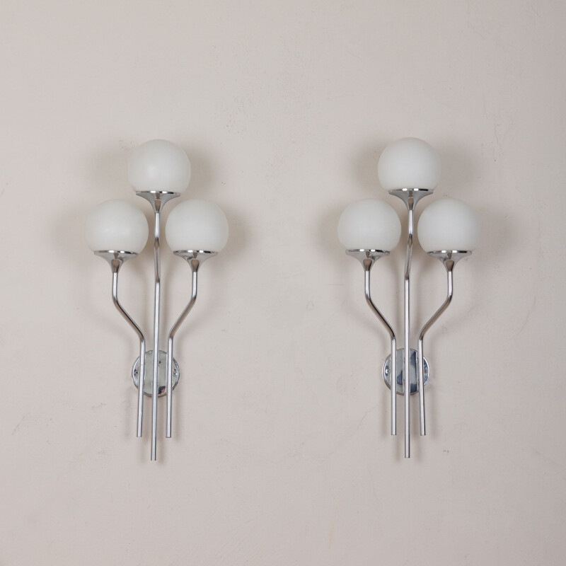 Pair of large vintage chrome plated sconces wall lights Goffredo Reggiani, Italy 1960s