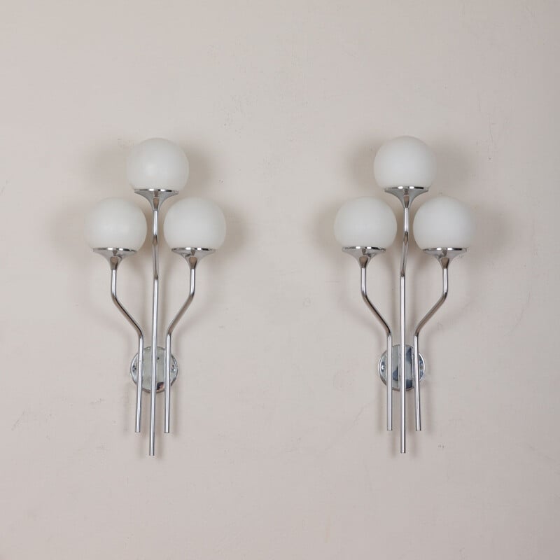 Pair of large vintage chrome plated sconces wall lights Goffredo Reggiani, Italy 1960s