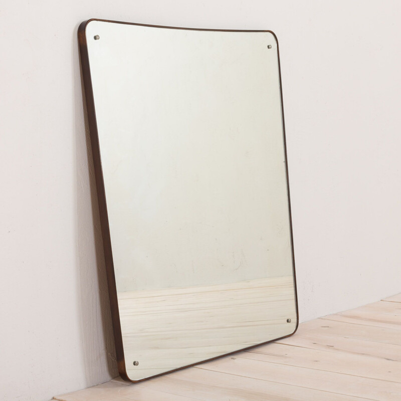 Large mid century mirror varnished walnut frame Italian 1950s