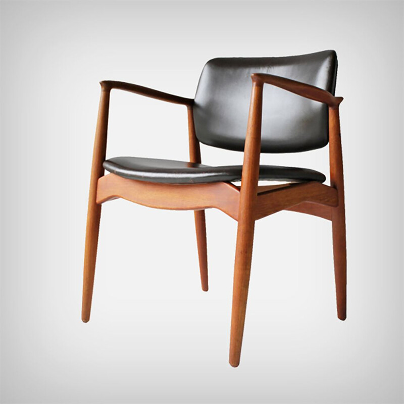 Vintage teak and leather armchair model SJ 67 by ERIK BUCH for Ørum Møbler, Denmark 1950