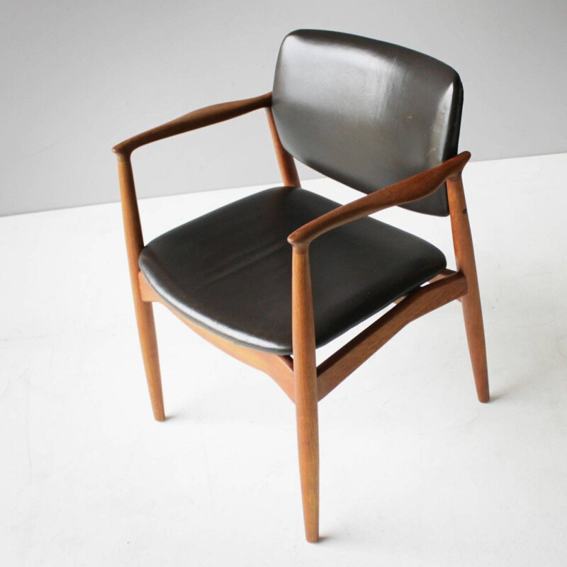 Vintage teak and leather armchair model SJ 67 by ERIK BUCH for Ørum Møbler, Denmark 1950