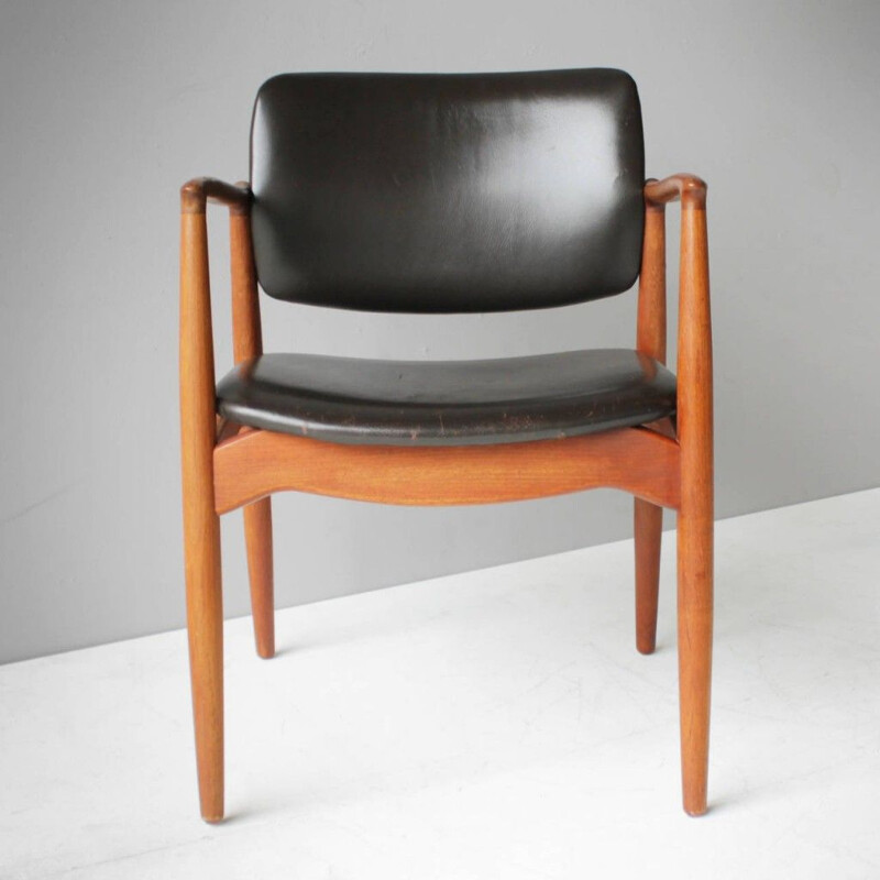 Vintage teak and leather armchair model SJ 67 by ERIK BUCH for Ørum Møbler, Denmark 1950