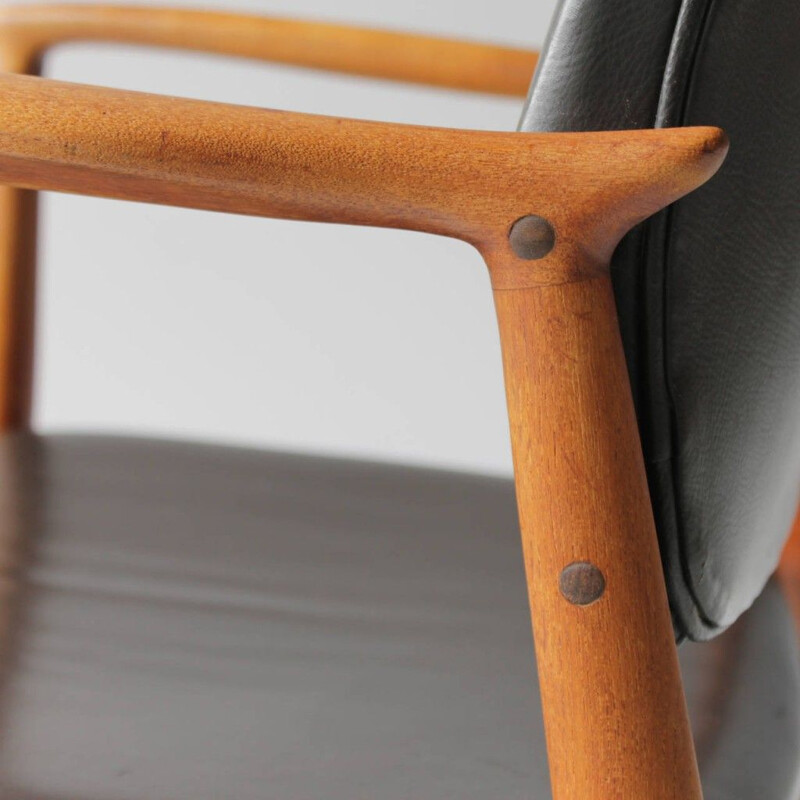 Vintage teak and leather armchair model SJ 67 by ERIK BUCH for Ørum Møbler, Denmark 1950