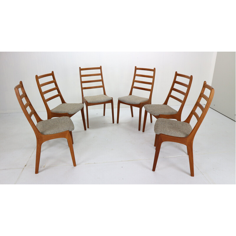 Set of 6 vintage Teak Ladder Dining Chairs Kai Kristiansen Denmark, 1960s