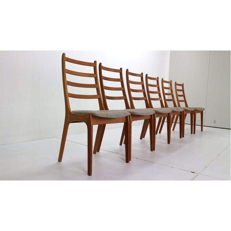 Set of 6 vintage Teak Ladder Dining Chairs Kai Kristiansen Denmark, 1960s