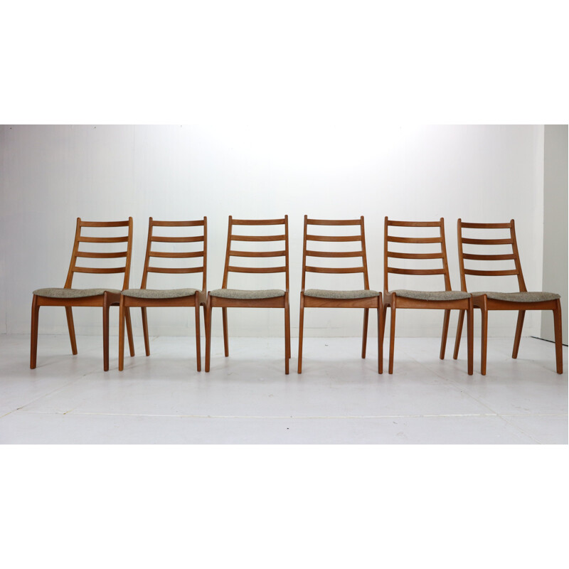Lot de 6 chaises vintage à échelle en teck Kai Kristiansen Danemark 1960