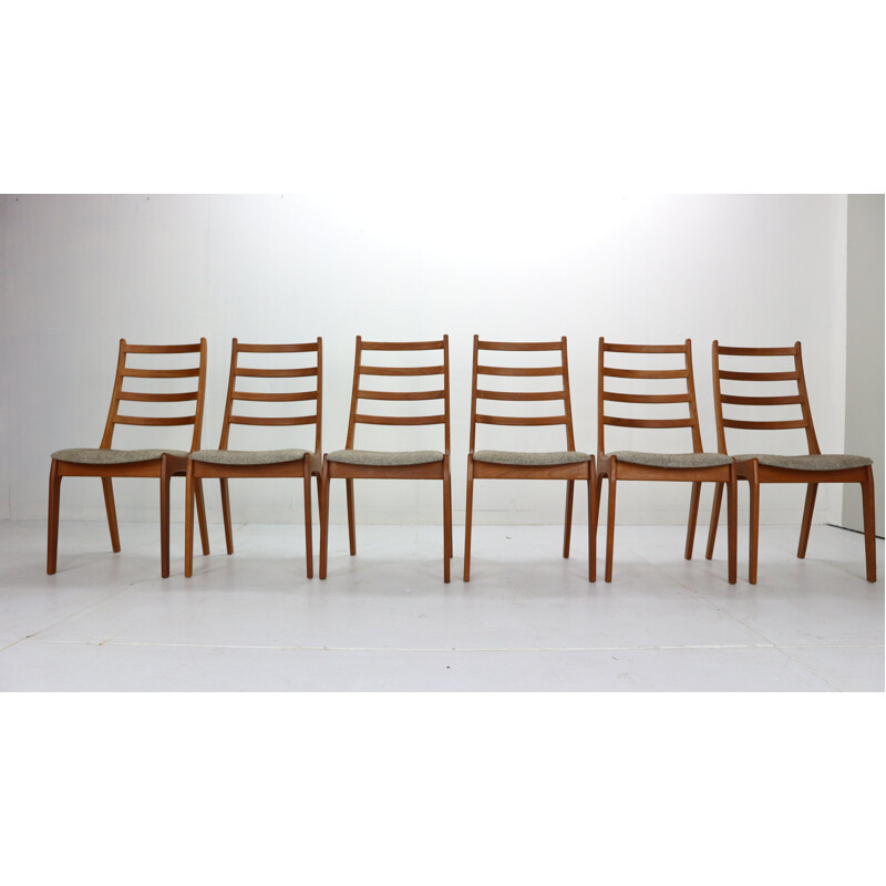 Set of 6 vintage Teak Ladder Dining Chairs Kai Kristiansen Denmark, 1960s