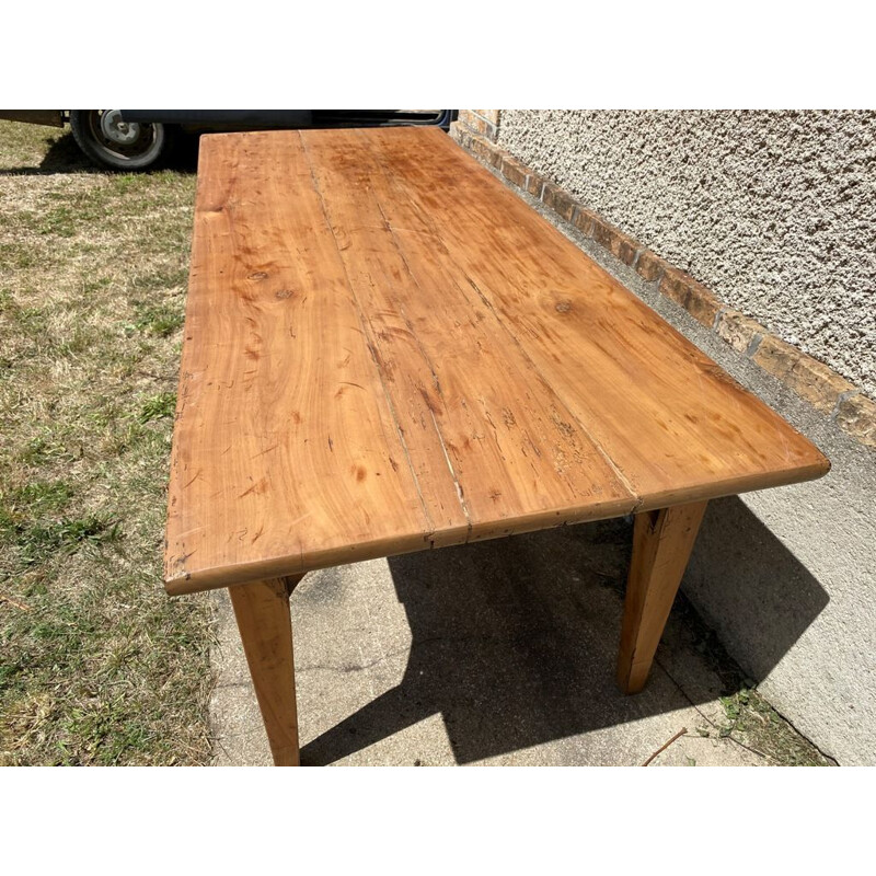 Vintage farm dining table for 810 people in solid wood with 2 drawers 1930