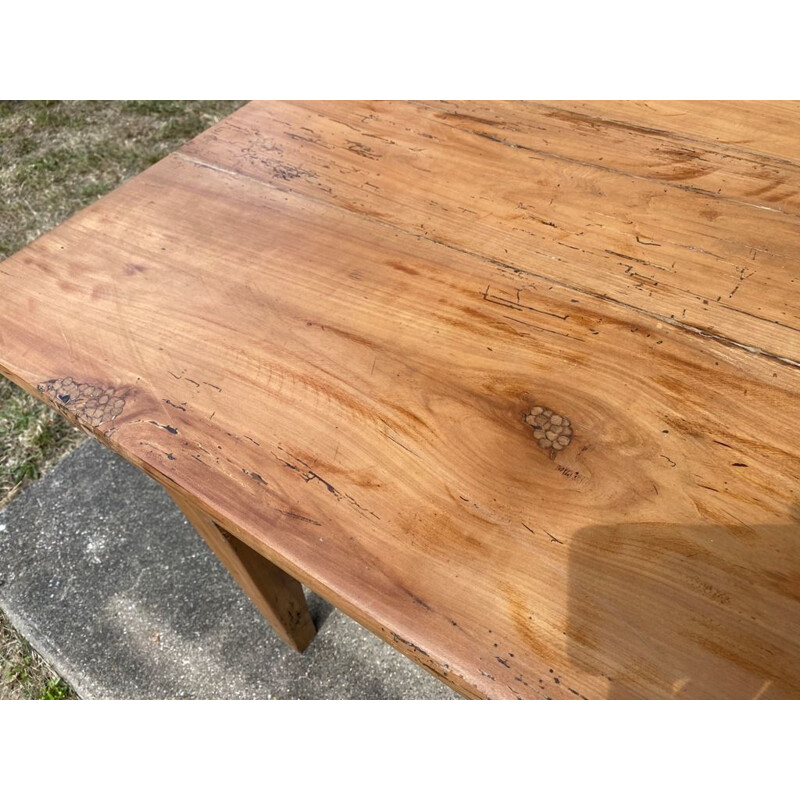 Vintage farm dining table for 810 people in solid wood with 2 drawers 1930