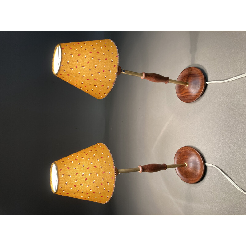 Pair of 1950's Scandinavian teak vintage lamps