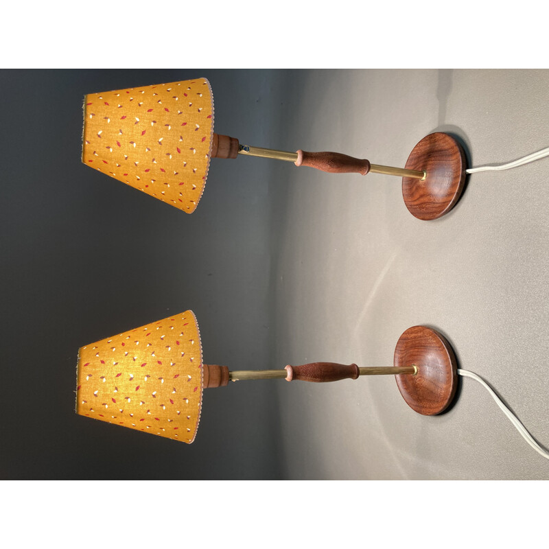 Pair of 1950's Scandinavian teak vintage lamps