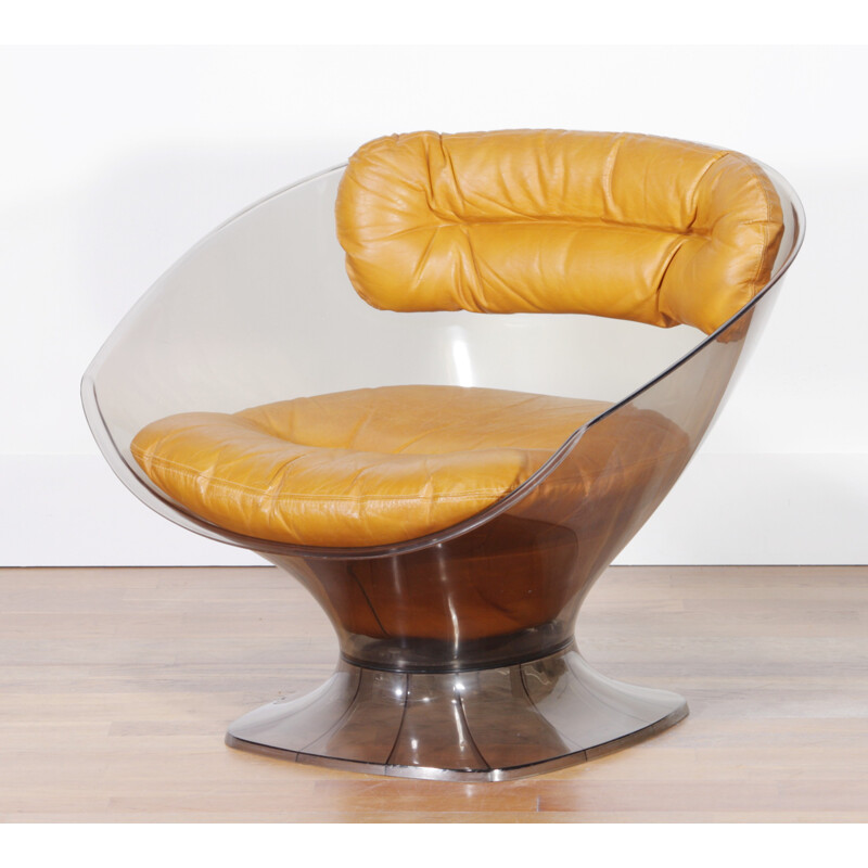Lucite Pod armchair in leather and perspex, Raphael RAFFEL - 1960s