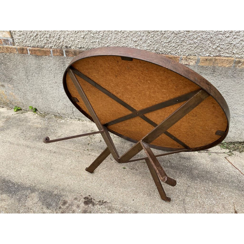 Table basse vintage ronde en céramique et fer forgé de chez Roche Bobois 1970