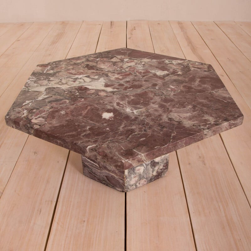 Mid century  pink marble hexagonal coffee table Italian 1980