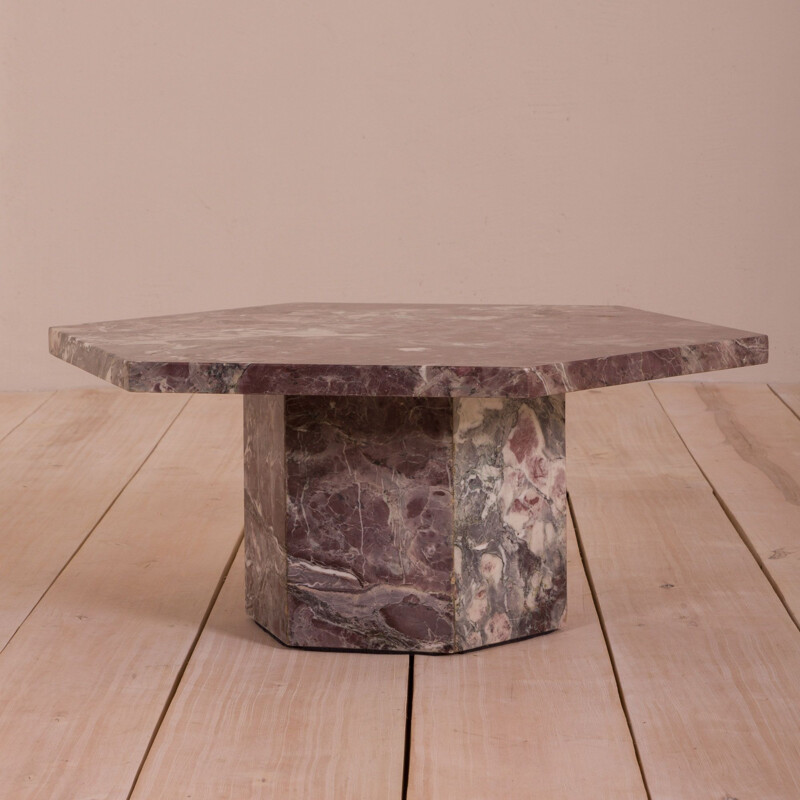 Mid century  pink marble hexagonal coffee table Italian 1980