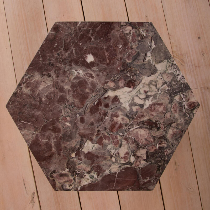 Mid century  pink marble hexagonal coffee table Italian 1980