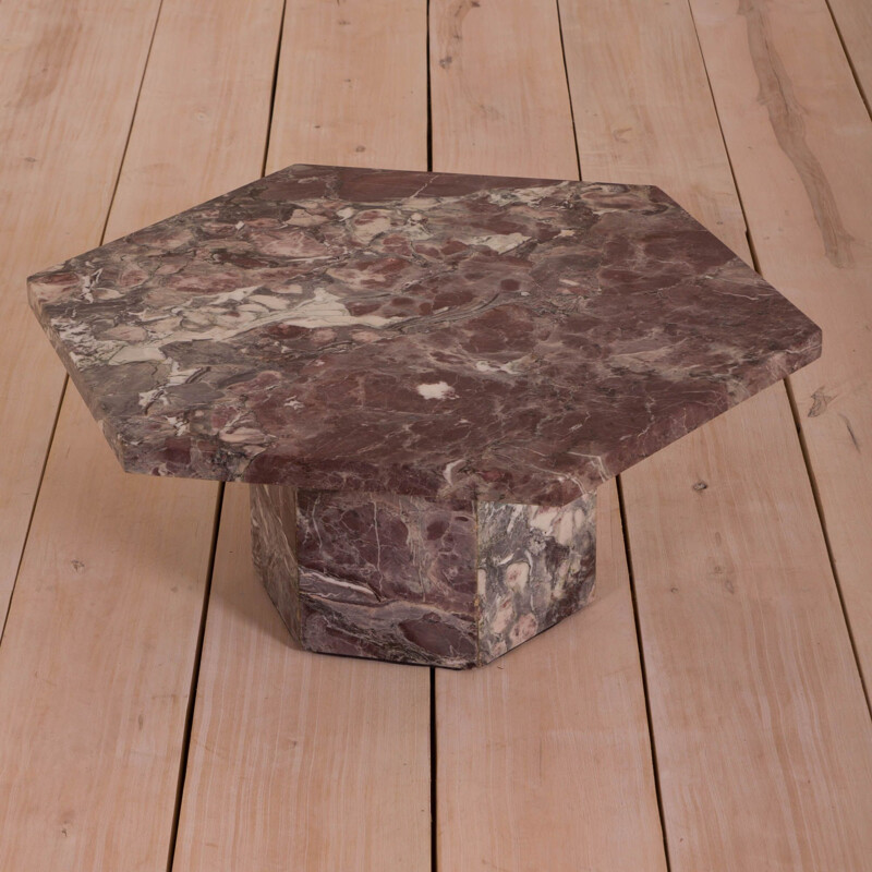 Mid century  pink marble hexagonal coffee table Italian 1980