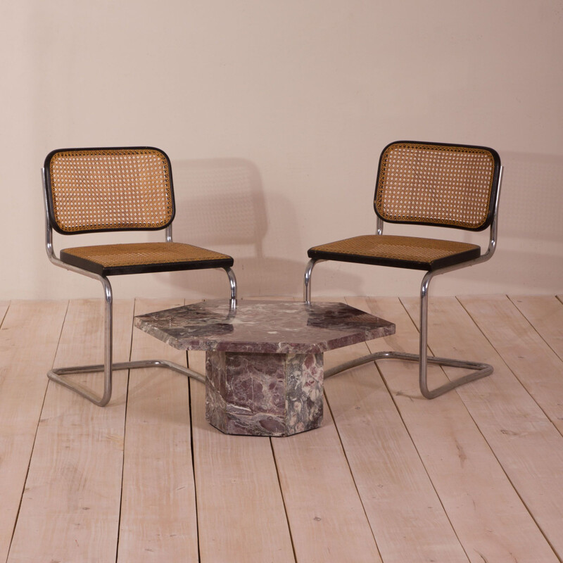 Mid century  pink marble hexagonal coffee table Italian 1980