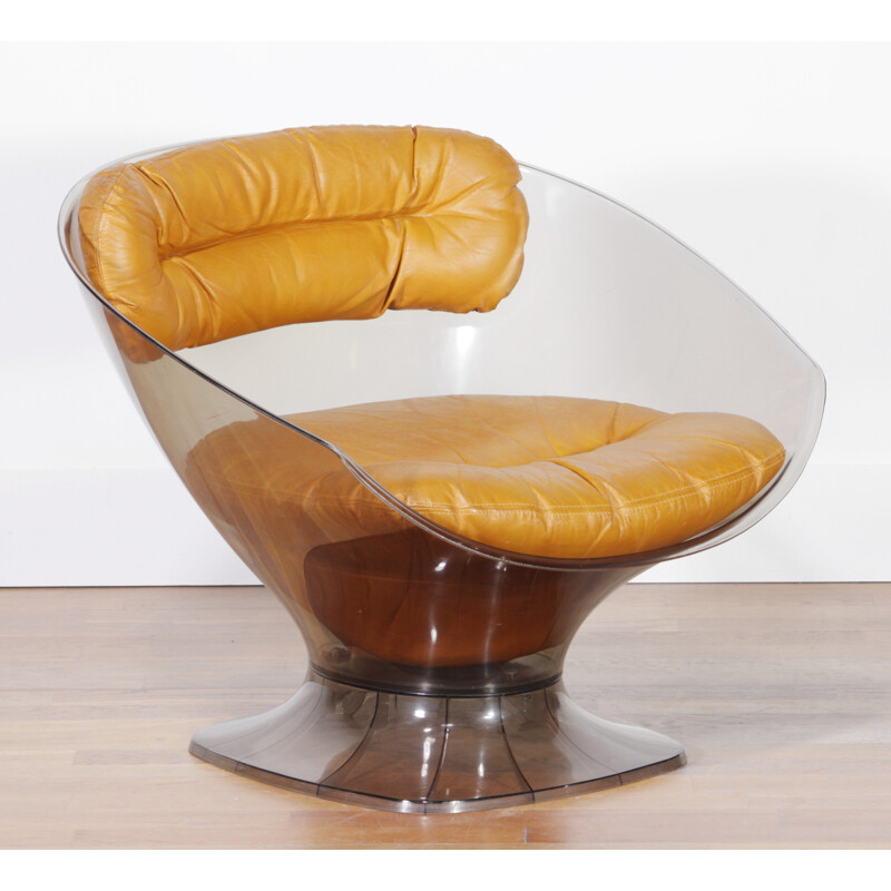 Lucite Pod armchair in leather and perspex, Raphael RAFFEL - 1960s