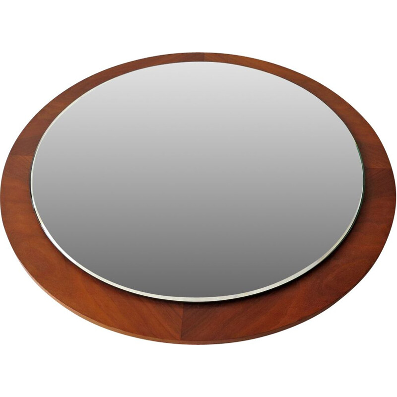 Vintage Round wooden frame mirror, 1970s