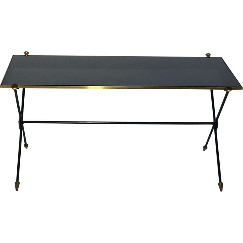 Vintage coffee table Metal and black opaline