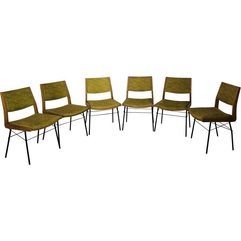 Suite de 6 chaises vintage en skaï jaune