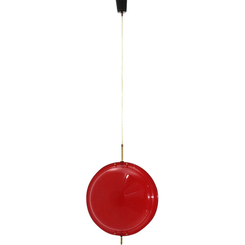 Vintage Pendant lamp in red plastic and brass by Vicentina Plastiche, 1950s