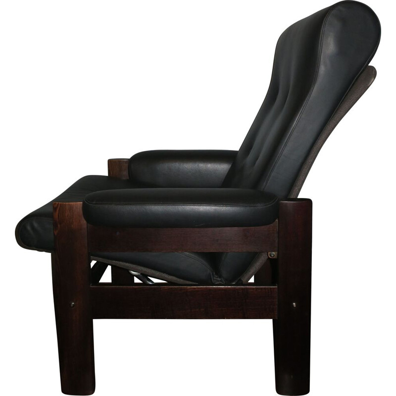 Fauteuil lounge danois vintage en cuir noir