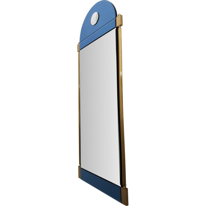 Large vintage brass mirror with blue & clear mirror glass by Schöninger, Neoclassical 1970s