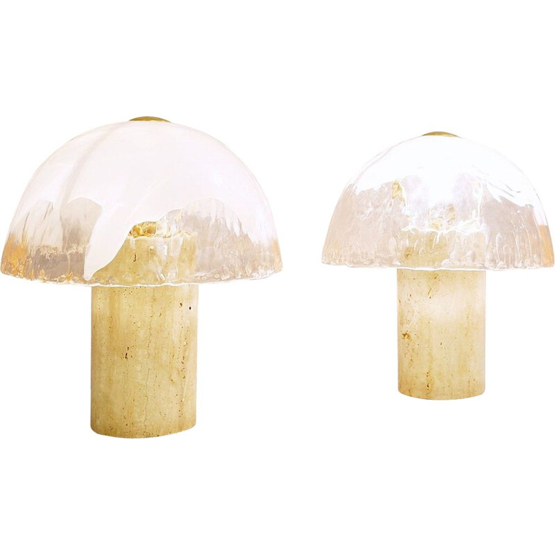 Paire de lampes de table vintage La Murrina en  Travertin  En Verre De Murano