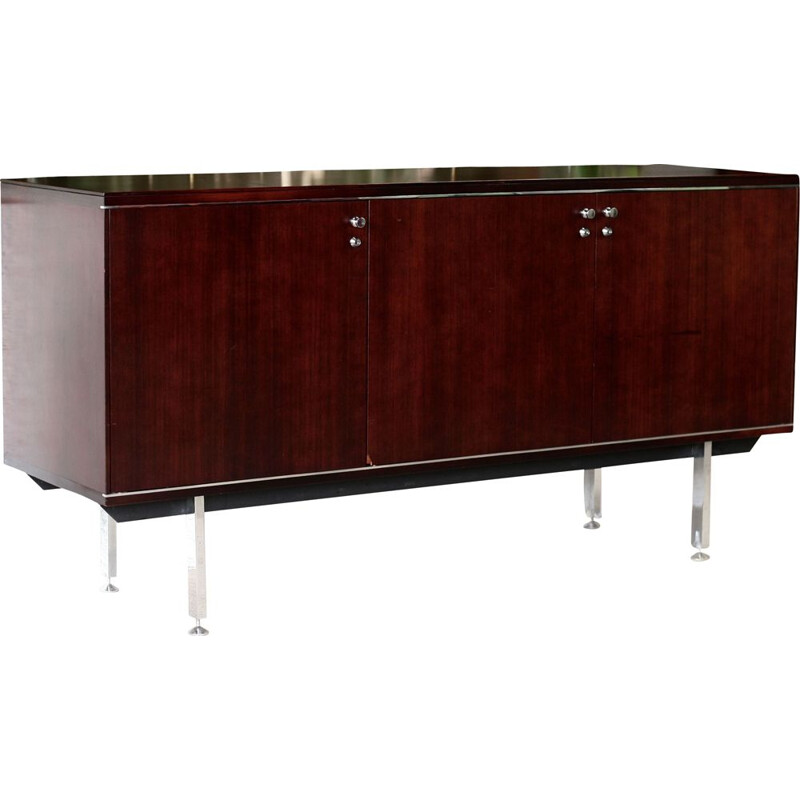 Vintage sideboard in solid wood and steel by Négroni, France 1970
