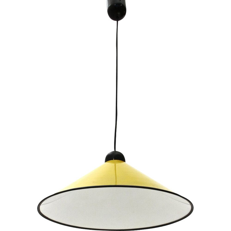 Vintage Yellow painted aluminum pendant lamp, 1950s