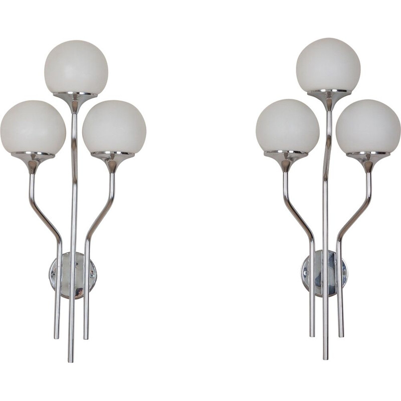 Pair of large vintage chrome plated sconces wall lights Goffredo Reggiani, Italy 1960s