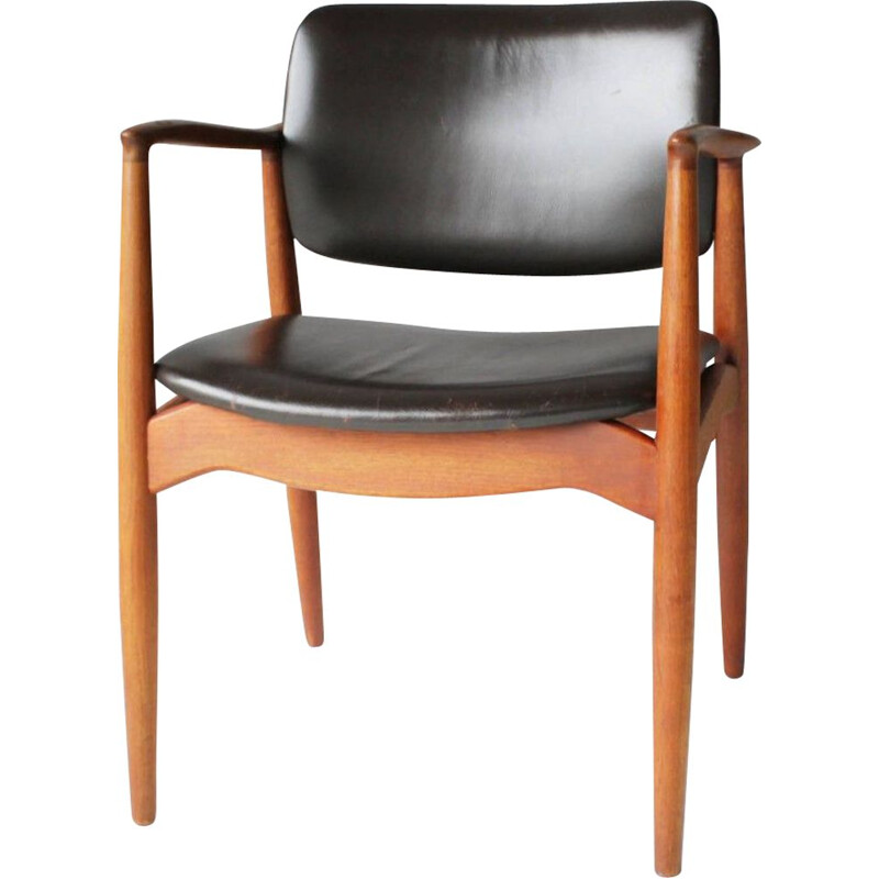 Vintage teak and leather armchair model SJ 67 by ERIK BUCH for Ørum Møbler, Denmark 1950