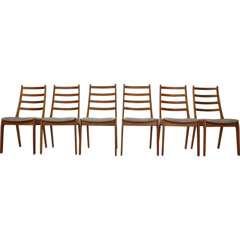 Set of 6 vintage Teak Ladder Dining Chairs Kai Kristiansen Denmark, 1960s