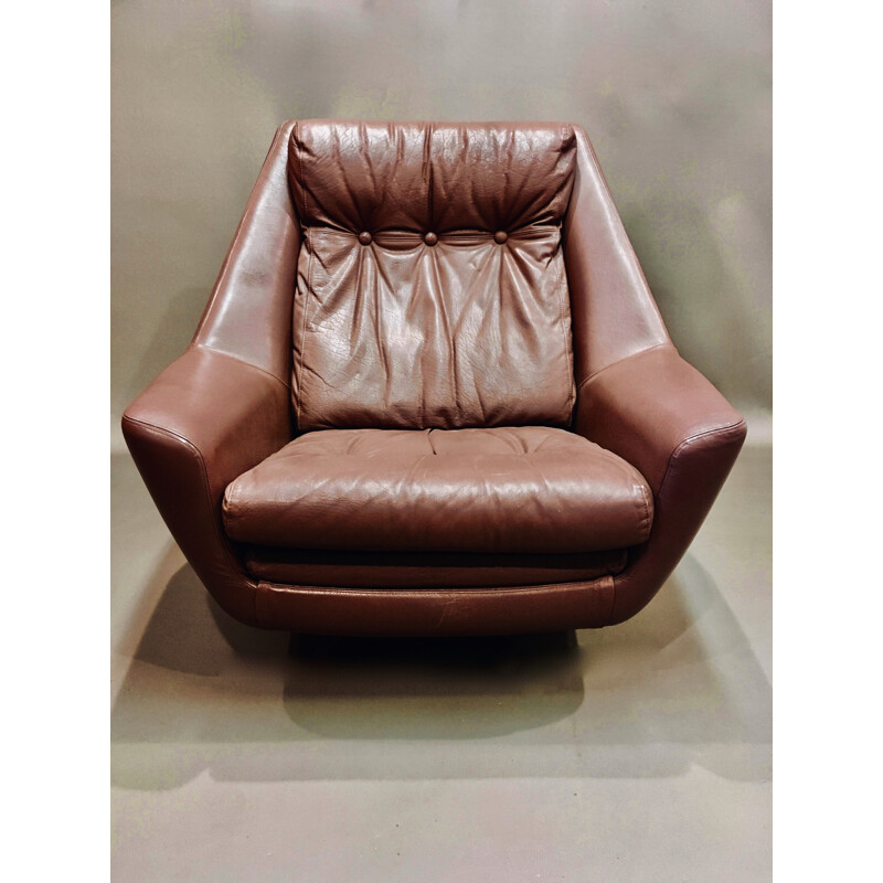 Vintage Wide armchair fully leather swivel 1950