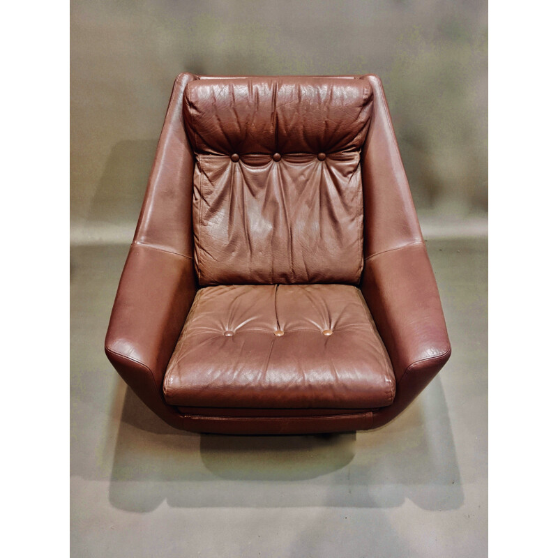 Vintage Wide armchair fully leather swivel 1950