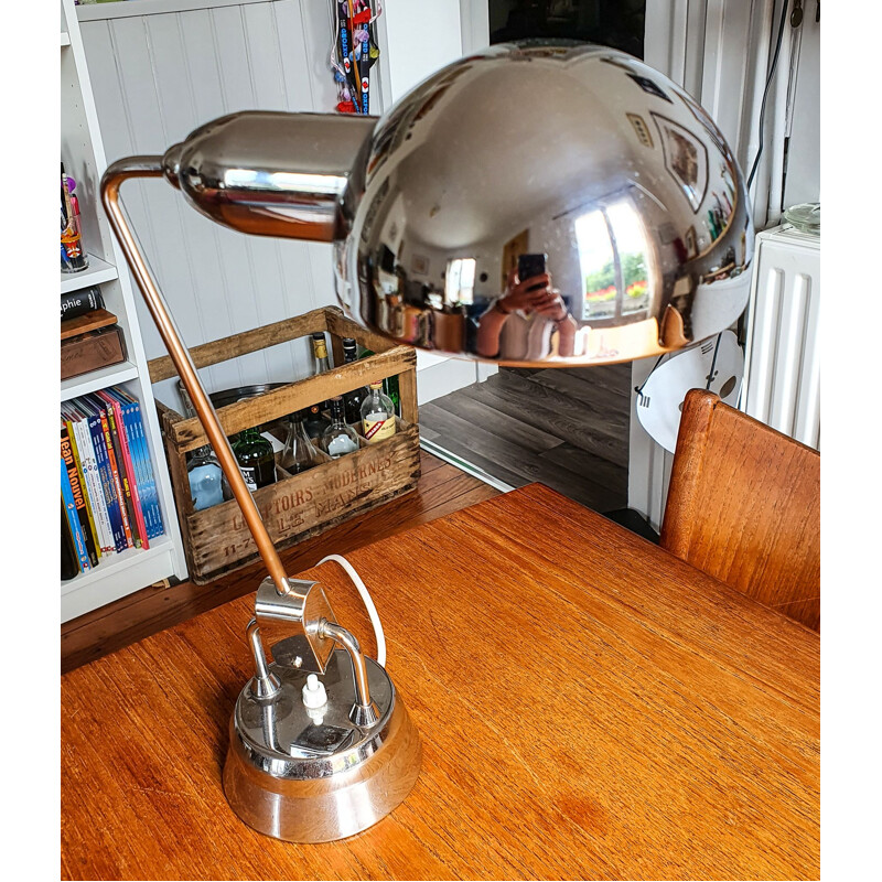 Vintage lamp Jumo 600 chrome plated, French 1950