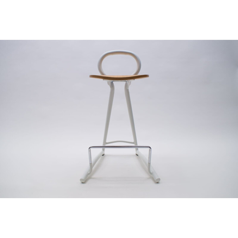 set of 5 Vintage Metal and Wood Bar Stools with Footrests, 1980s