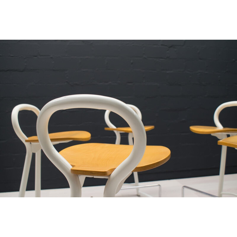 set of 5 Vintage Metal and Wood Bar Stools with Footrests, 1980s